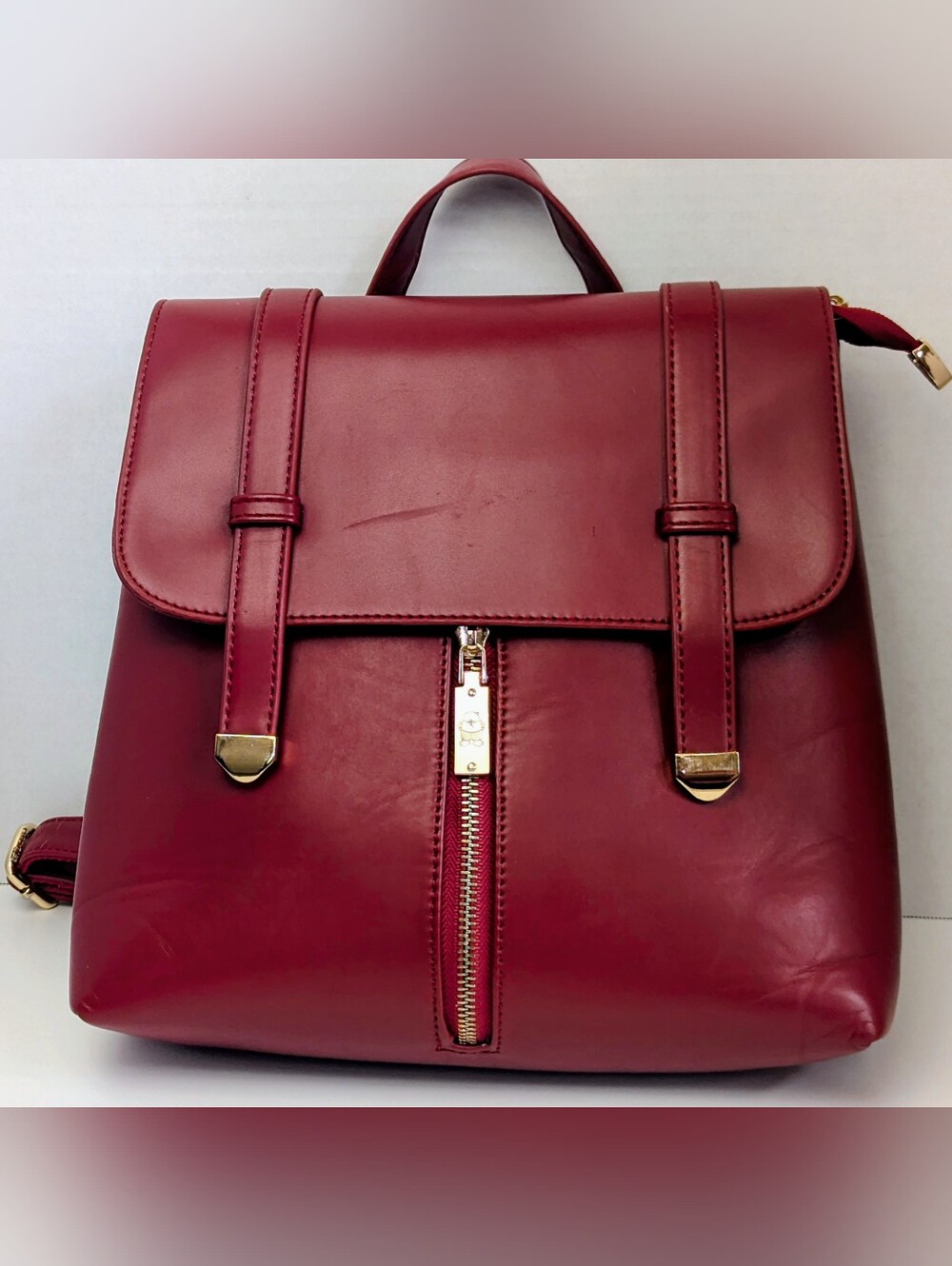 Beibaobao Burgundy Retro Faux Leather Backpack Purse 11 X 11 X 4